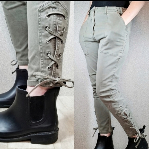 Pistola Lace Up Ankle Army Green Cargo Crops Pants - Picture 2 of 10